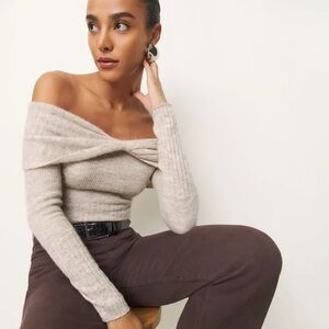 Reformation Florie Off-Shoulder Cream Sweater